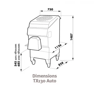 Dimensions du Hachoir Automatique sur roulettes à double coupe TX130 Auto DADAUX
