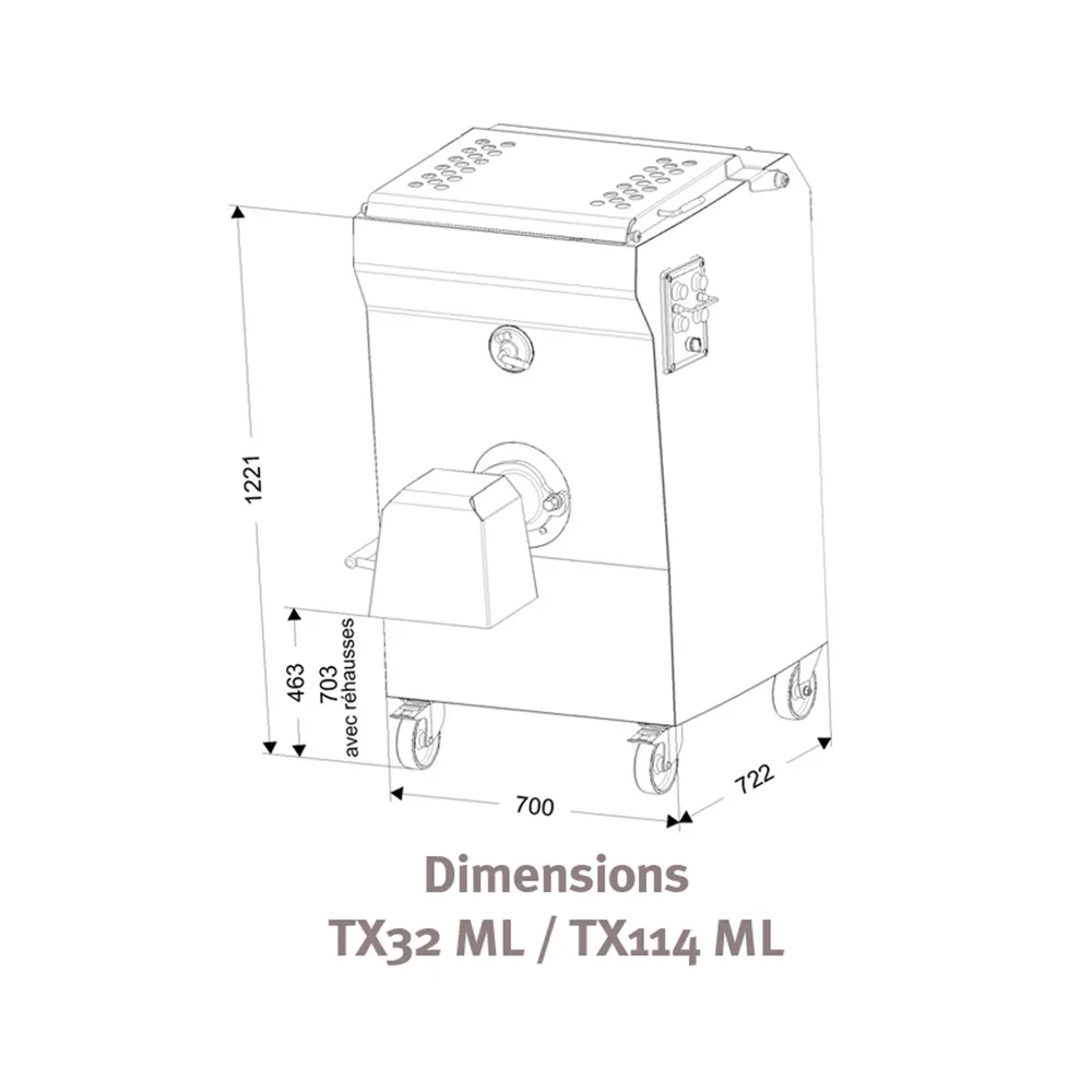 Dimensions-hachoir-Melangeur-de-table-Professionnel-Simple-et-Double-Coupe-TX32ML-TX114ML-DADAUX
