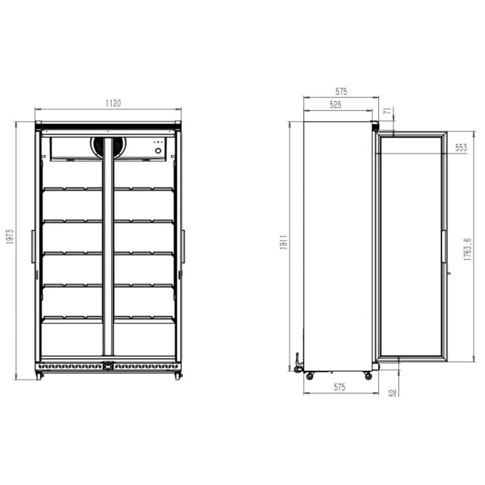 dimensions-Refrigerateur-2-portes-battantes-en-verre-1120x595x1973mm