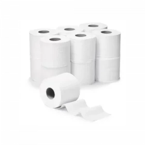 Papier toilette petit rouleau blanc 2 plis 200 feuilles 9,6x11 cm certifié Ecolabel (Colis de 8x12 rouleaux de 200) PAREDES